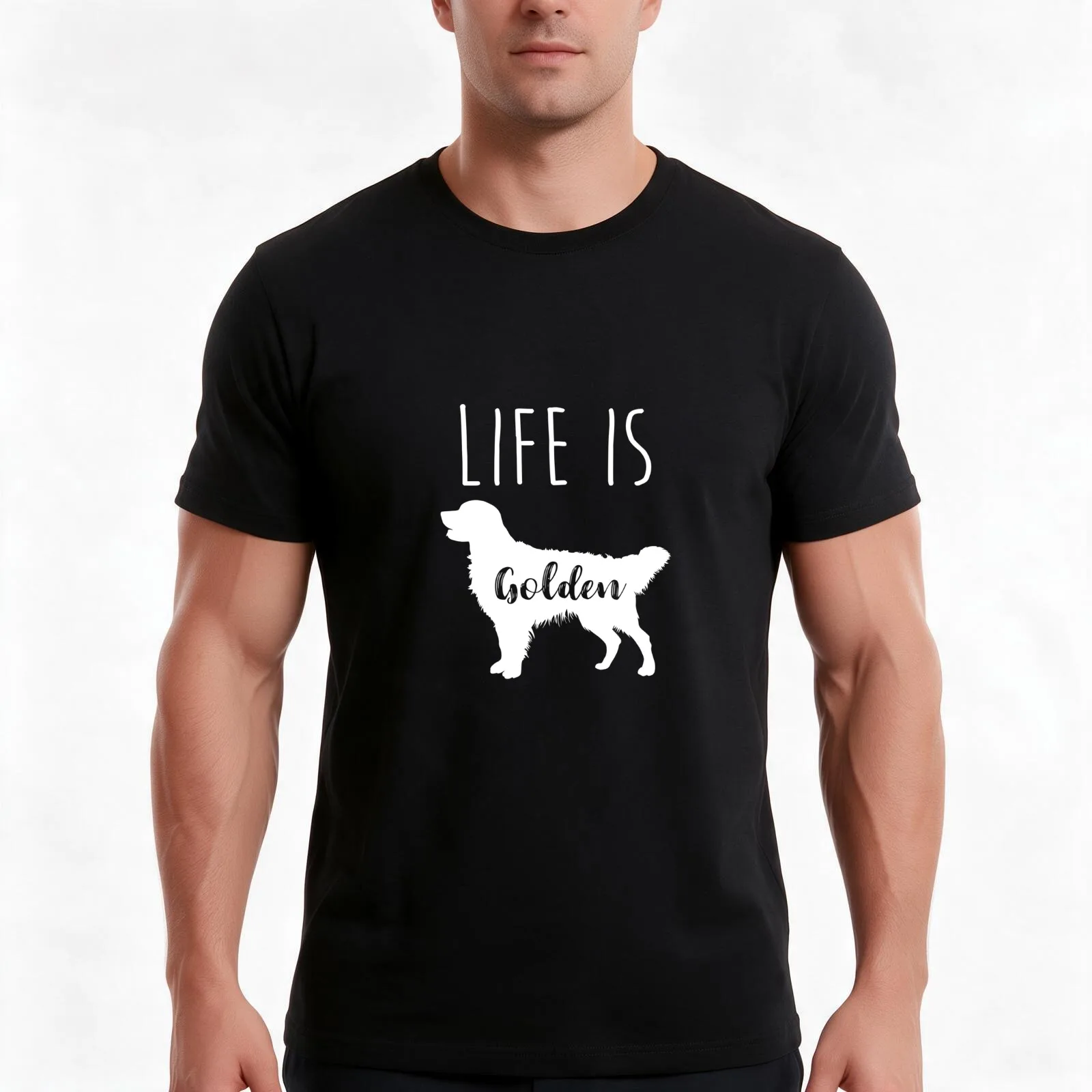 Life Is Golden Golden Retriever T-Shirt, Summer Casual Cotton Tee, Oversized Streetwear Tops, Vintage Graphic Print, 100% Cotton