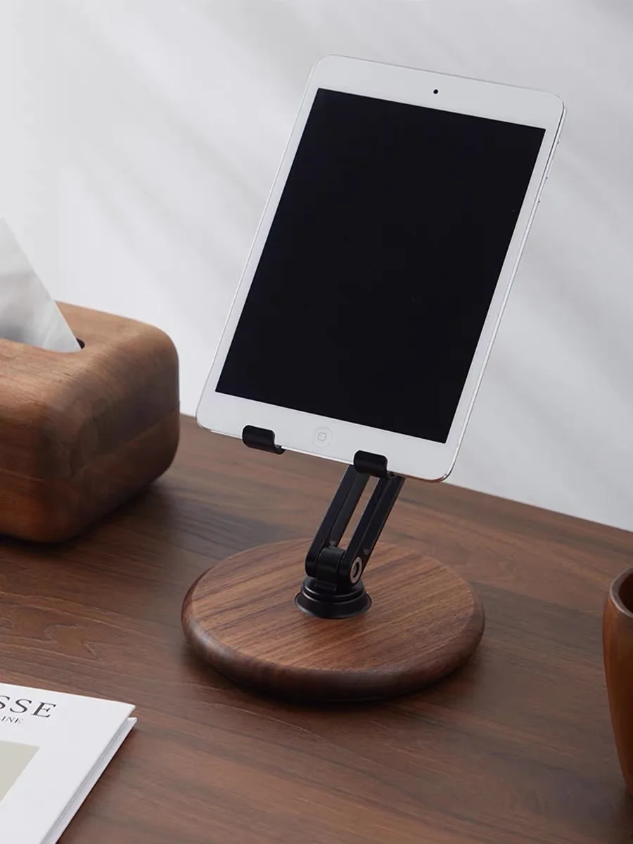 Solid wood high-end lazy mobile phone tablet bracket folding lift 360 rotating drama watching artefact desktop live broadcast br