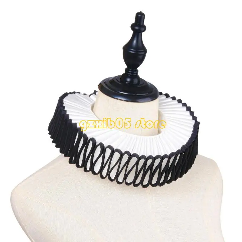 

C9GE Stylish Detachable Collar Black Edging Ruffled Neck Ruff Clown Choker Collar