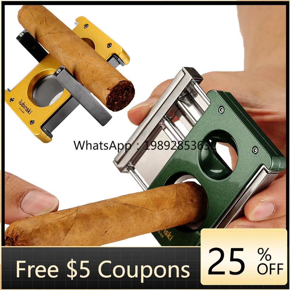 LUBINSKI V Cigar Cutter Guillotine Metal Portable 2-IN-1 Pocket V-Cut Cigar Scissors With Punch