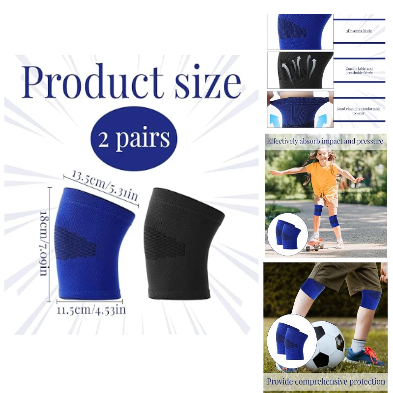 

2 пары детских наколенников, подходящих для волейбола, баскетбола, гимнастики, окружности ног 26–30 см (сине-черный, размер M)