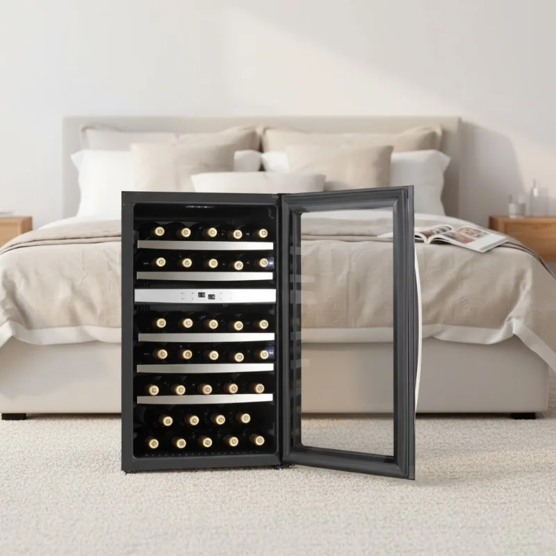 Airo OEM JG32A Luxury Dual Zone Glass Wine Cabinet  Soft Touch Electronics Control Panel Elegant Bar Furniture for Wine Storage