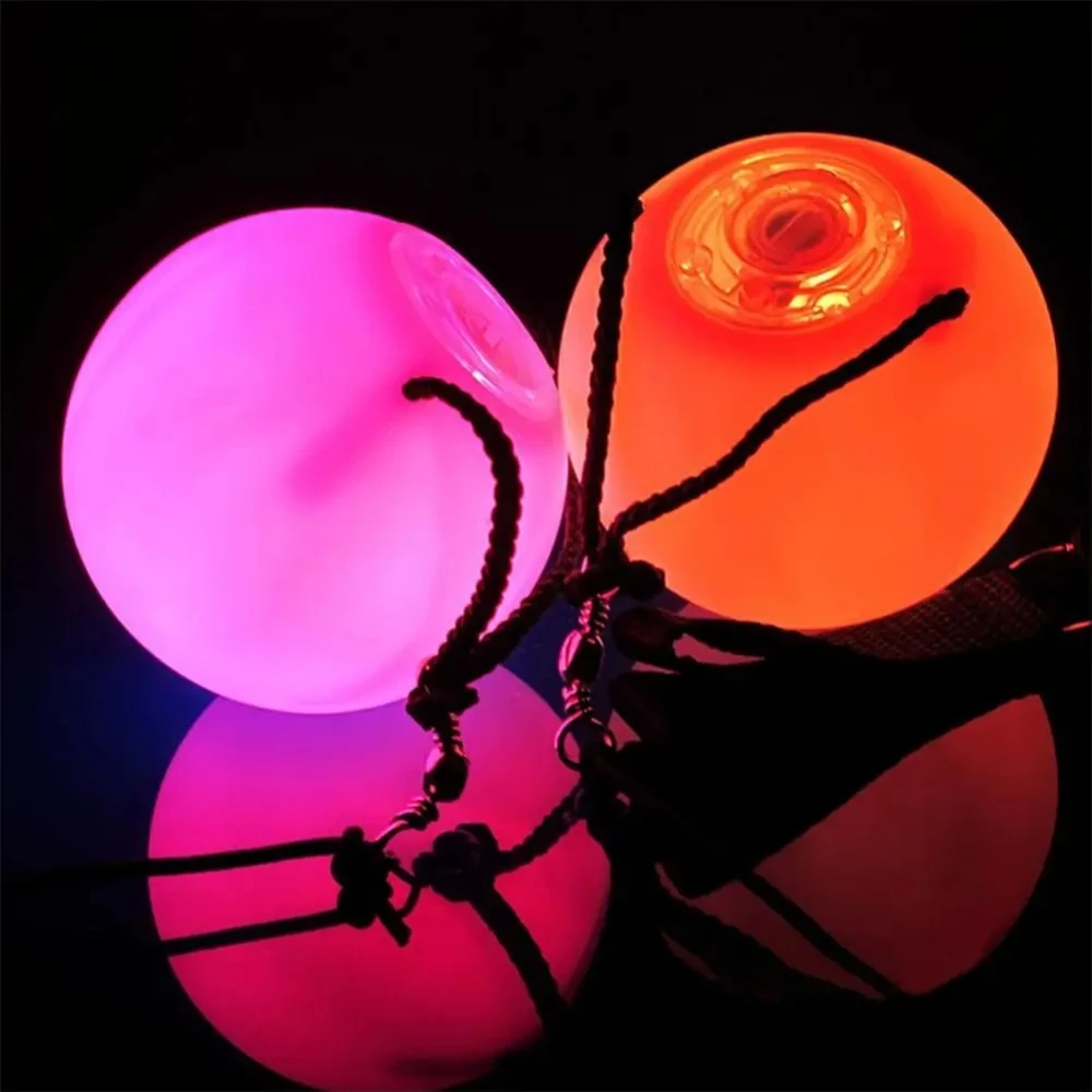 2Pcs LED POI Ball Luminous Belly Dance Throwing Ball Shake Glowing Ball for Yoga Exercise Props Stage Performance Accessories