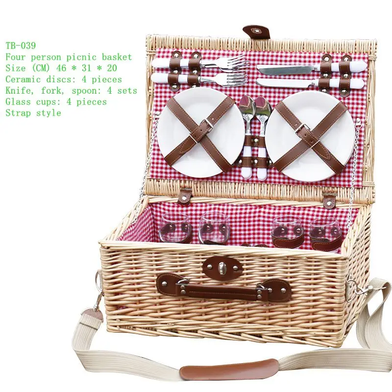 Vine woven outdoor picnic basket, willow woven portable hand-held melon and fruit basket, countryside outing with cutlery basket