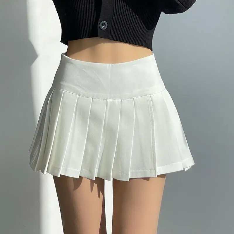 Lucyever Pleated Skirts Women Sexy Slim Side Split Anti-Glare Mini Skirt Female All-Match Solid Color High Waist A Line Skirt