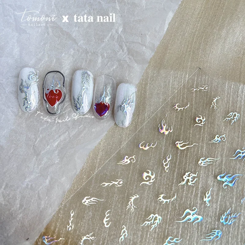 New Bronzing Laser Silver Flame Sticker High Quality Nail Art Sticker Nail Art Decoration Sticker TA-066