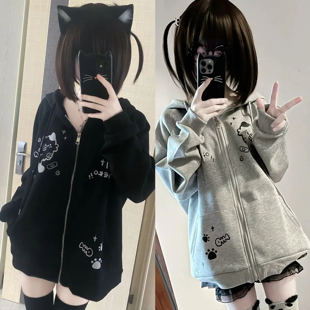 Japanese Y2K Cute Soft Girl Sweater Zip 2025 Spring and Autumn Cute Sense of Subculture Hooded Long-sleeved Jacket Women Clothes