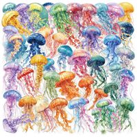 50Pcs Transparent Cartoon Color Jellyfish Series Stickers Suitcase Phone Case Water Bottle Waterproof Decoration Diy Sticker