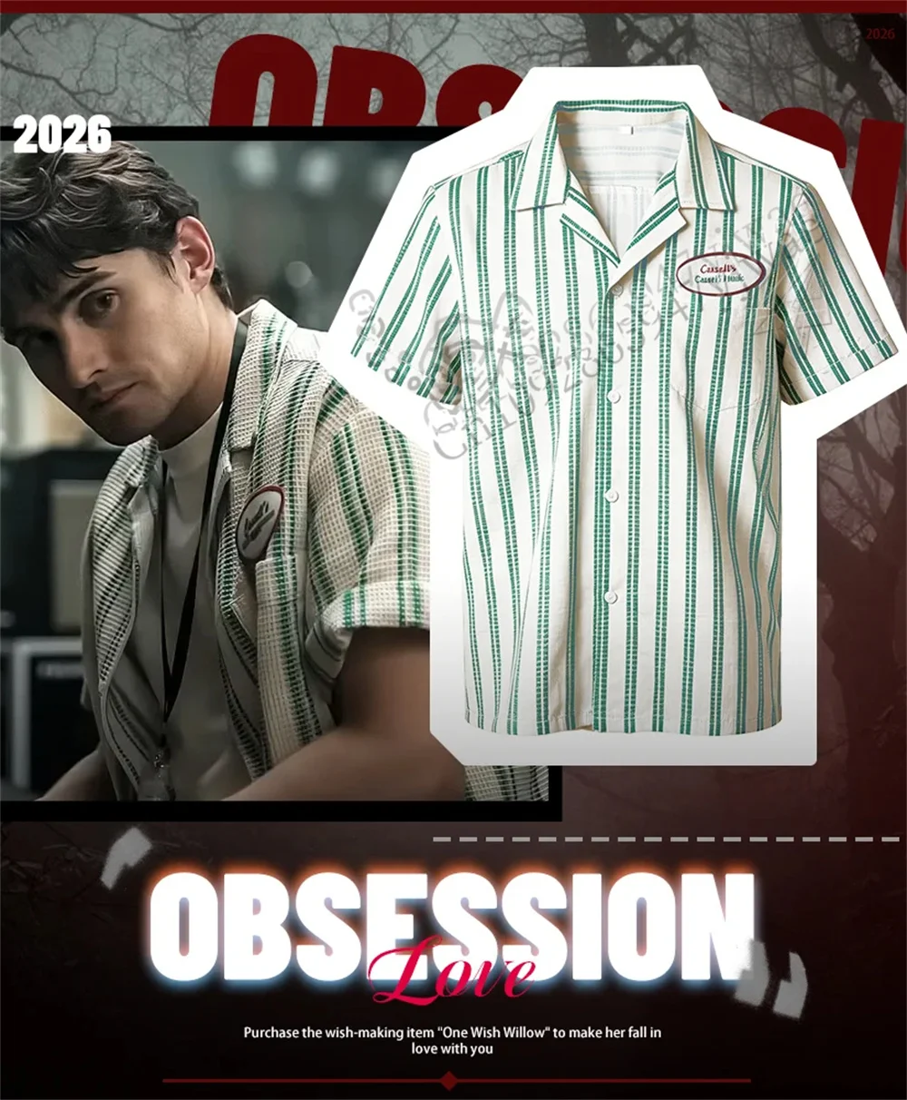 Obsession Bear Green Striped Shirt Cosplay Costume Obsession Music Replica Button Down Shirt Camp Collar Hawaii Unisex T-Shirt
