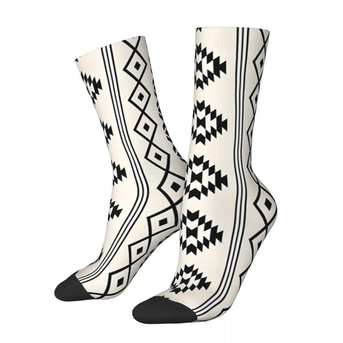 

Hip Hop Retro Aztec Black On Cream Mixed Motifs Pattern Crazy Men's Socks Unisex Street Style Pattern Printed Crew Sock Boys