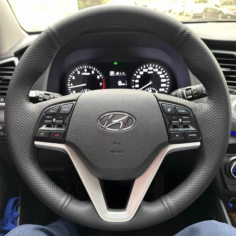

Genuine Leather for Hyundai Tucson 2015-2020 Hand Sewing Steering Wheel Cover Interior Protection Shell Covers Car Accessories