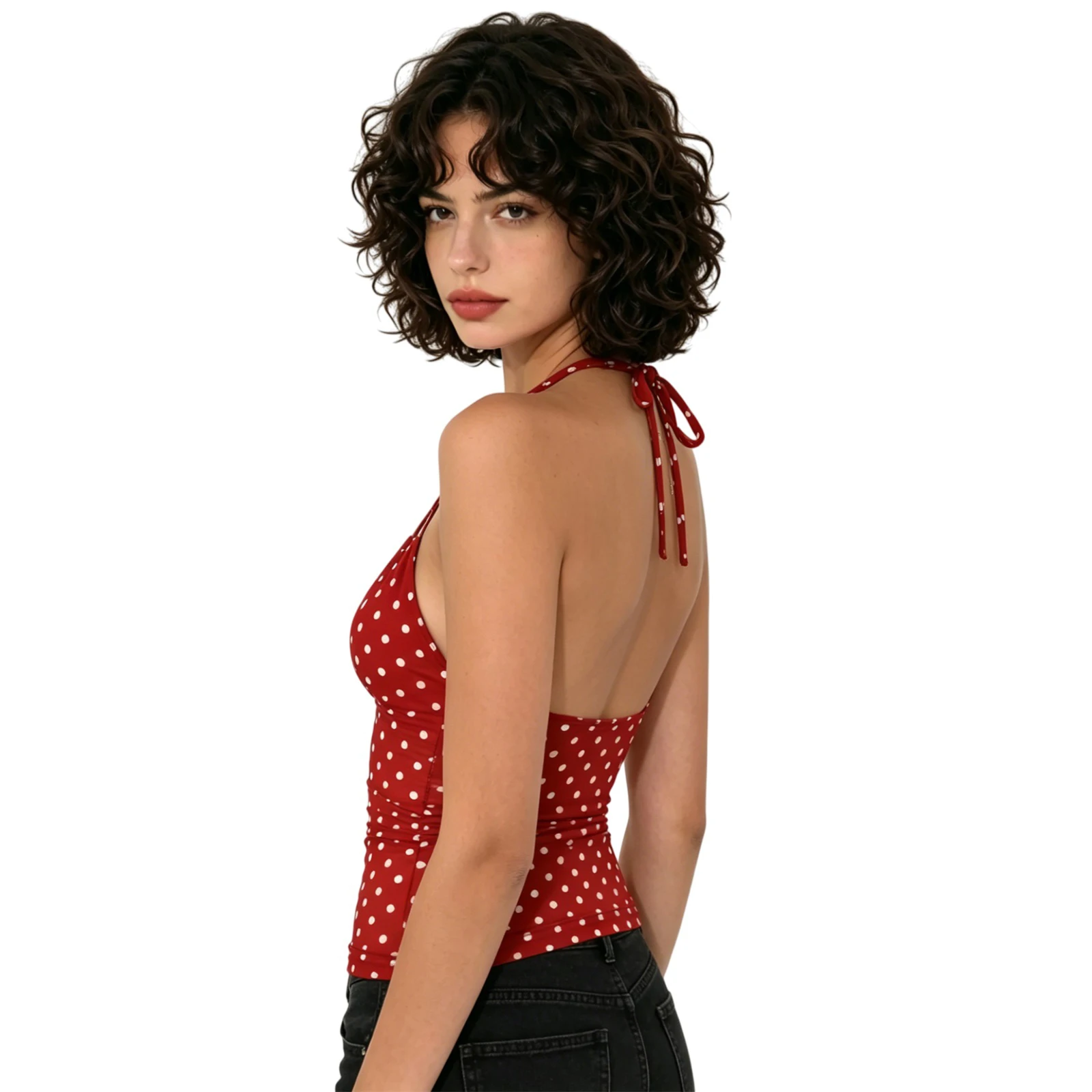 

Sexy Lace Halter Top Sleeveless Mesh Crop Top Backless Floral Print Summer Blouse for Nightclub Party Outfit