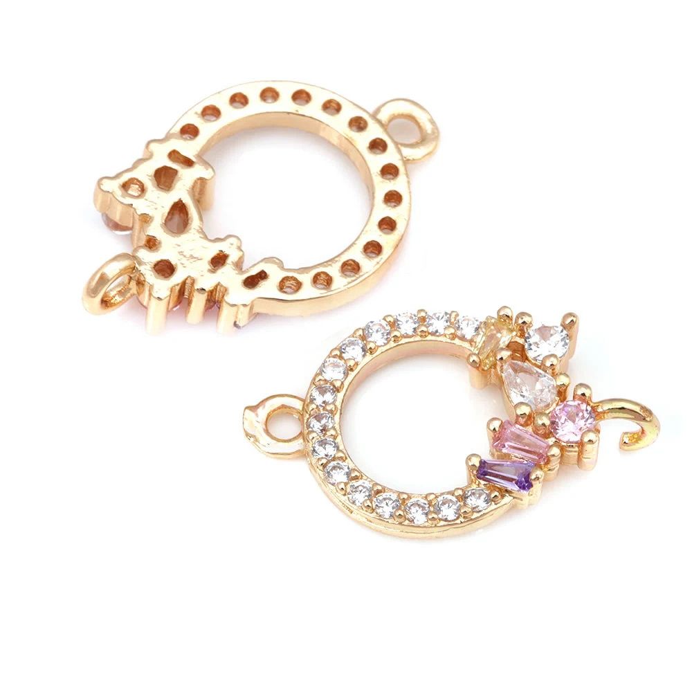 6PCS 18K Gold Color Brass and Zircon 2 Holes Round Connect Charms Pendants High Quality Diy Jewelry Making Earrings Accessories