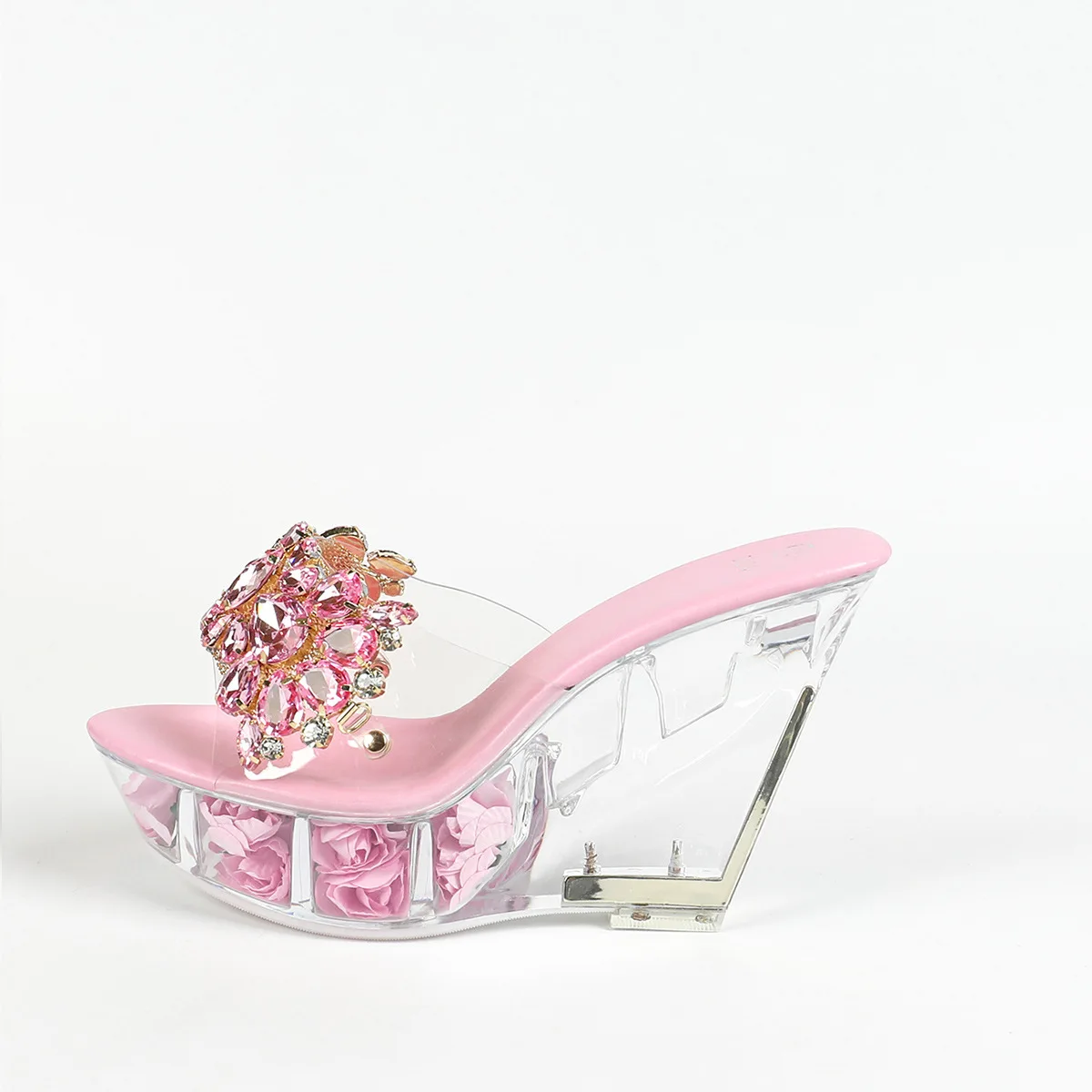 On A Wedge Shoes Low Glitter Slides Slippers Heels Fashion Jelly High Luxury Crystal Rome Pumps PU Rubber PVC Fabric Hoof