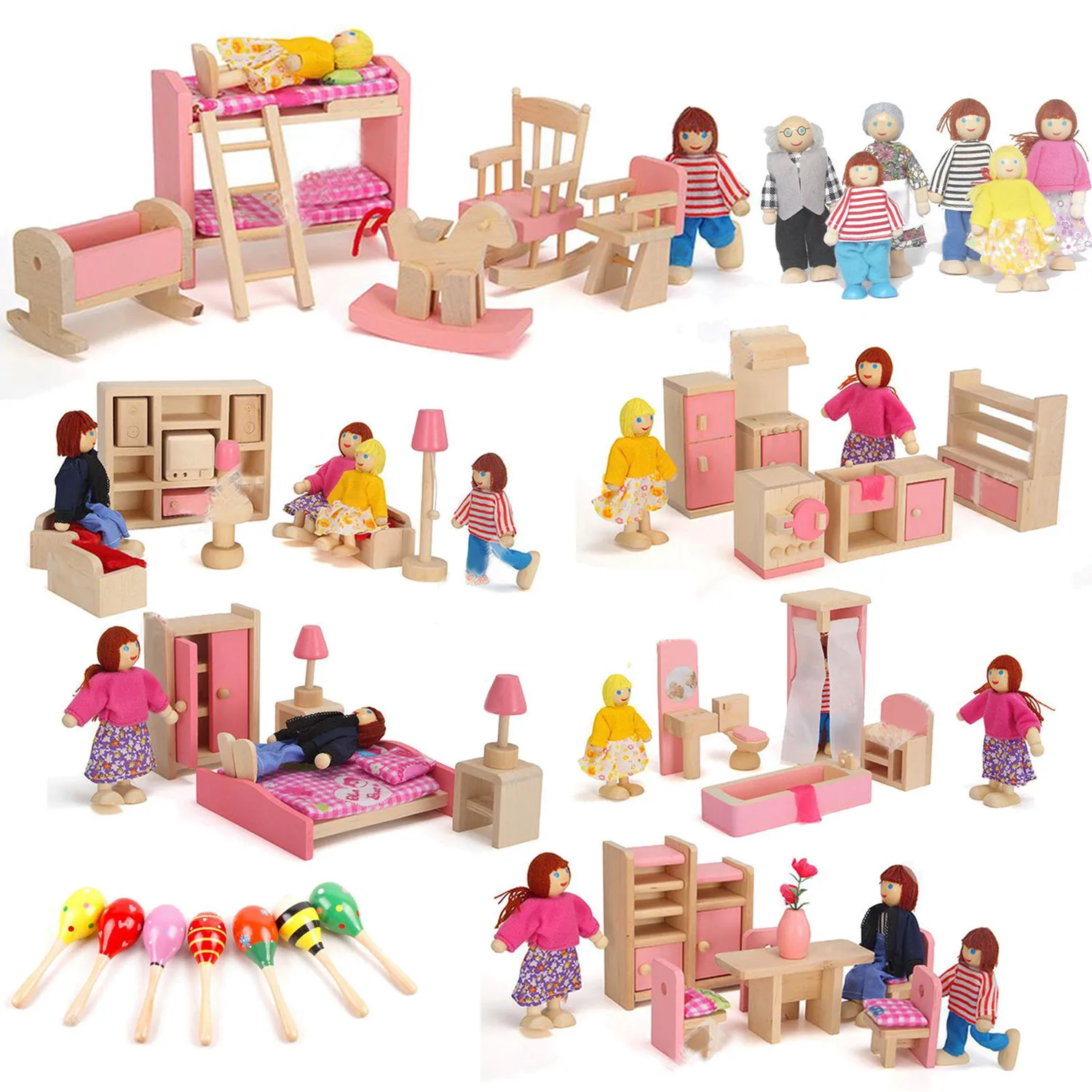Juego de muebles en miniatura de madera, juego de rol para baño, diseño tradicional duradero, Mini casa hecha a mano, accesorio para dormitorio en miniatura