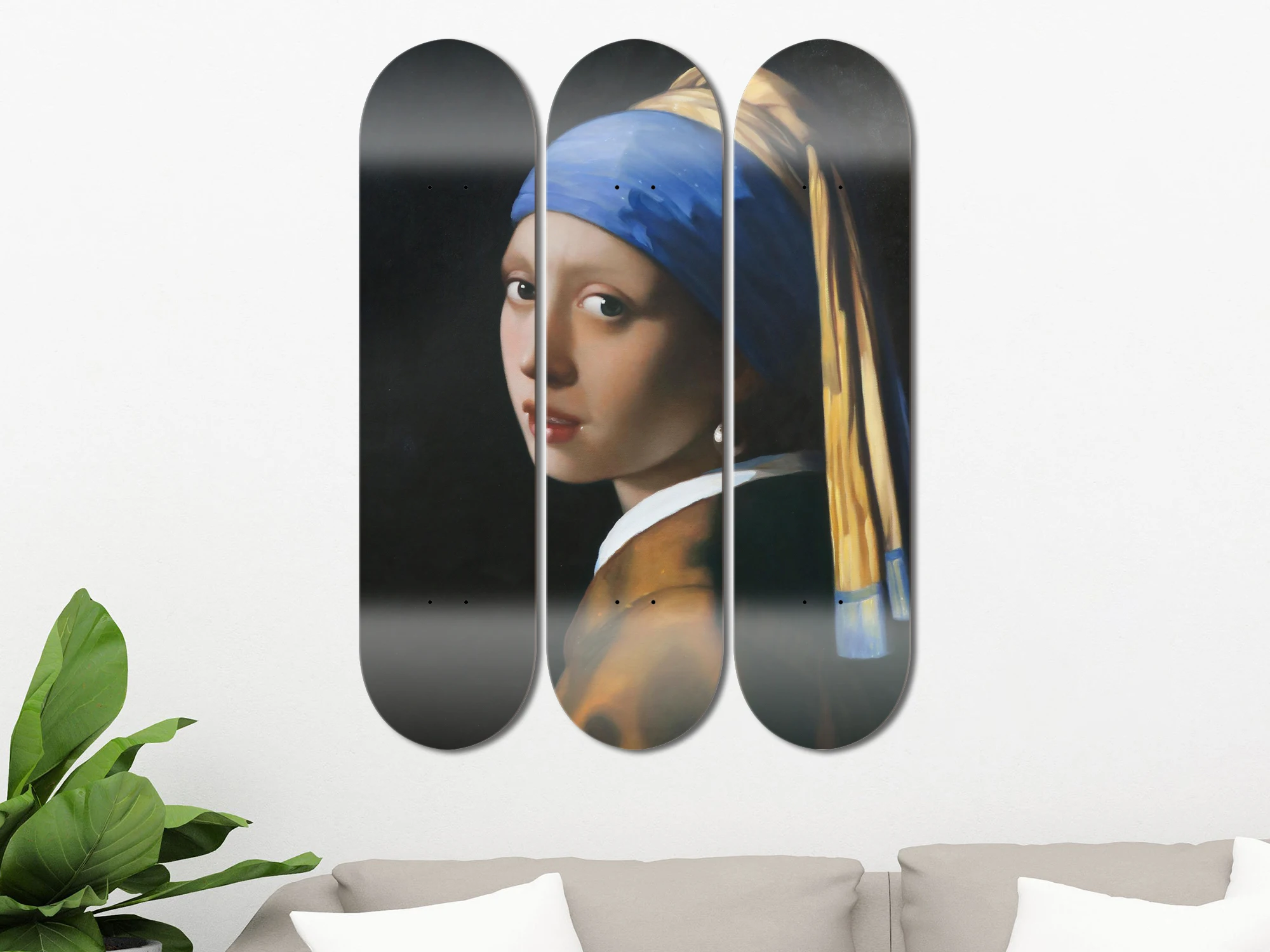 Set of 3pcs The Girl Wearing Earring Skateboard Wall Art 7-layer Maple Decoration Skateboard Furnish and Decorate for Home Decor