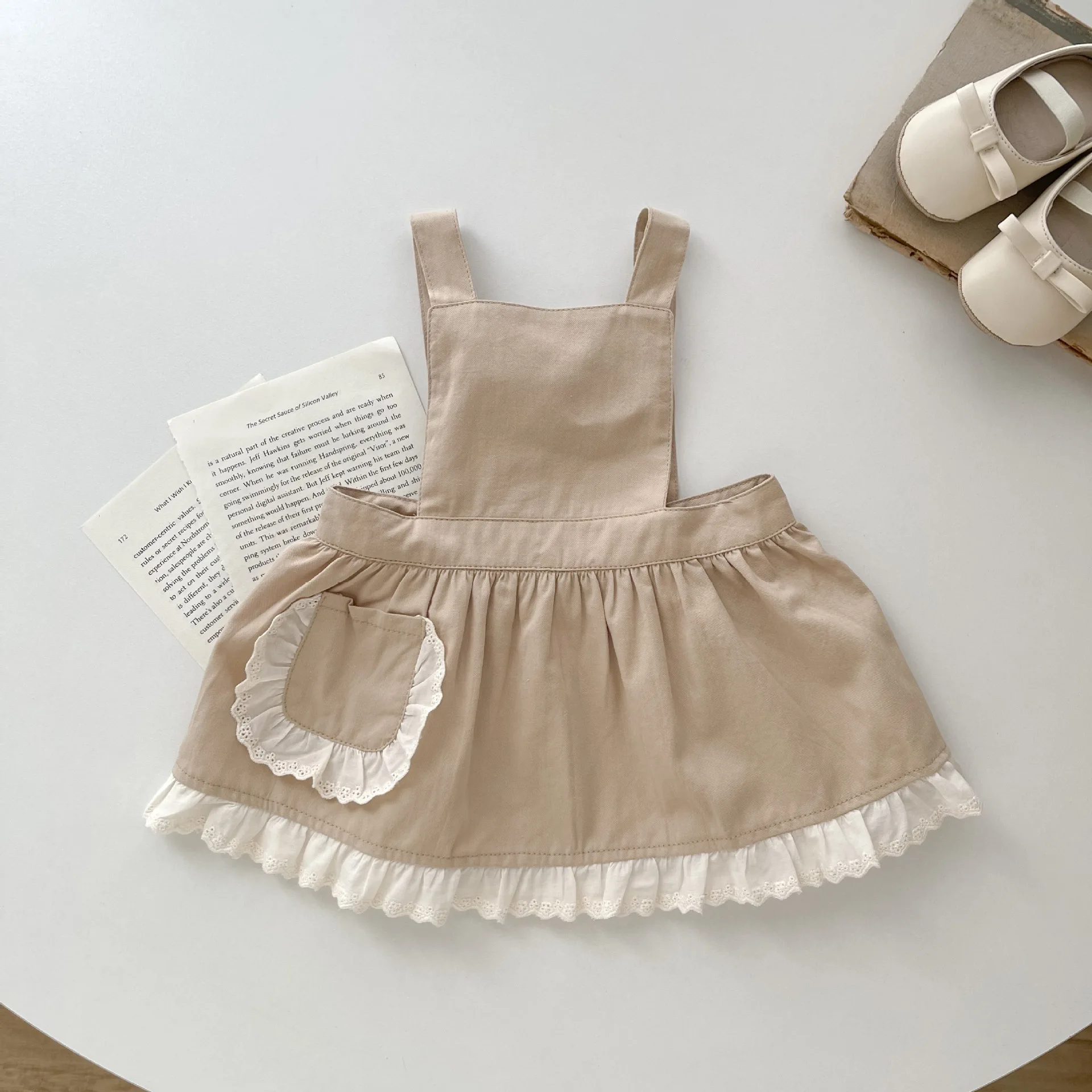 2023 Spring and Autumn New Infant Lace Vest Dress Girl Baby Pockets Blouse Dress