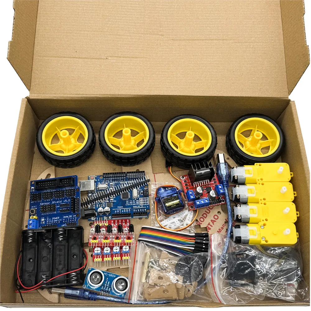 4WD Electronic Smart Car Kit for Arduino R3 Board with Speed Encoder And Battery Box DIY Robot Chassis Kit