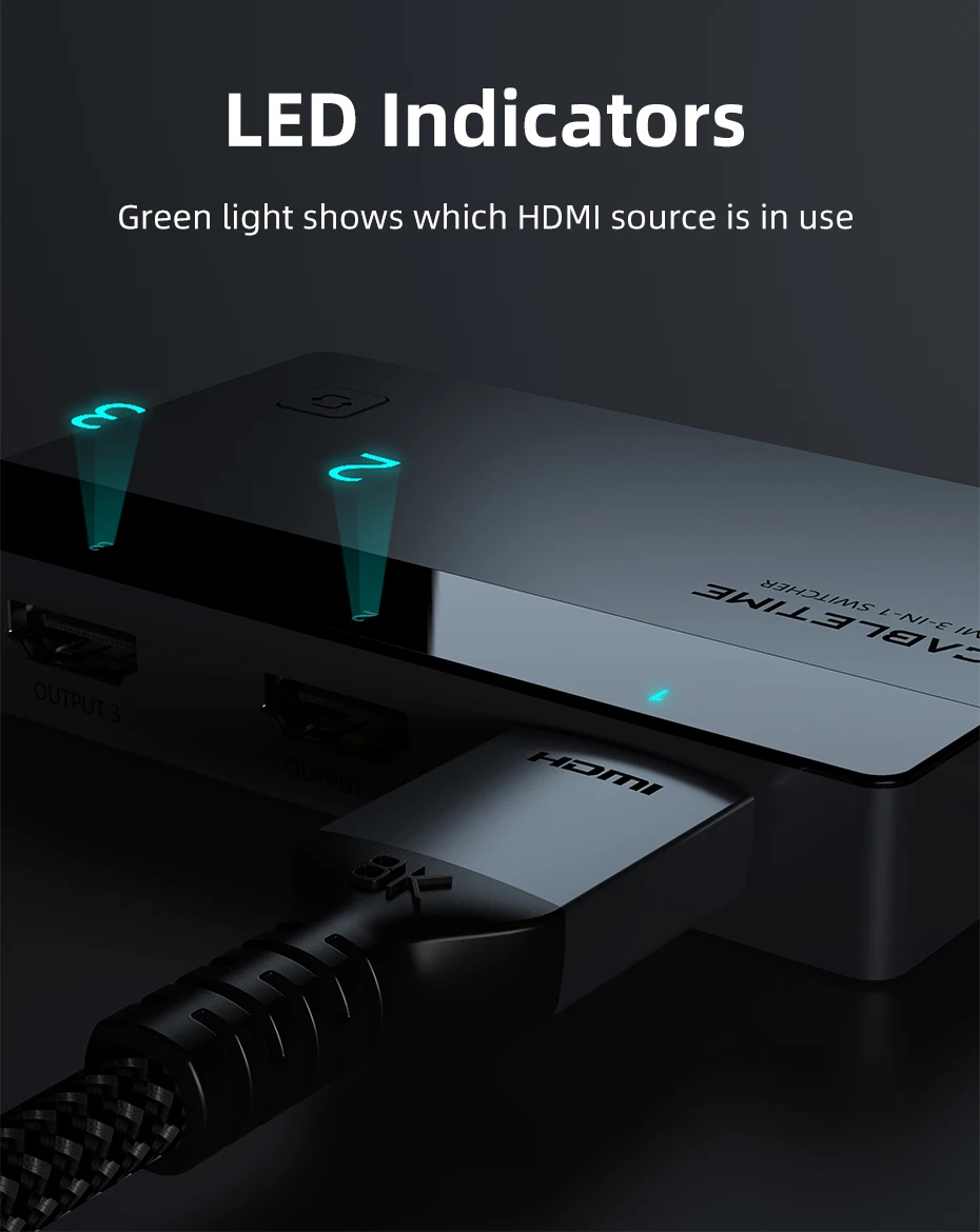 CABLETIME 3-in-1-HDMI-Umschalter 4K 60 Hz HDMI-Splitter für HDTV Xiaomi Mi Box PS5 3-in-1-Ausgang HDMI-Schalter für Laptop MacBook – Detail 11