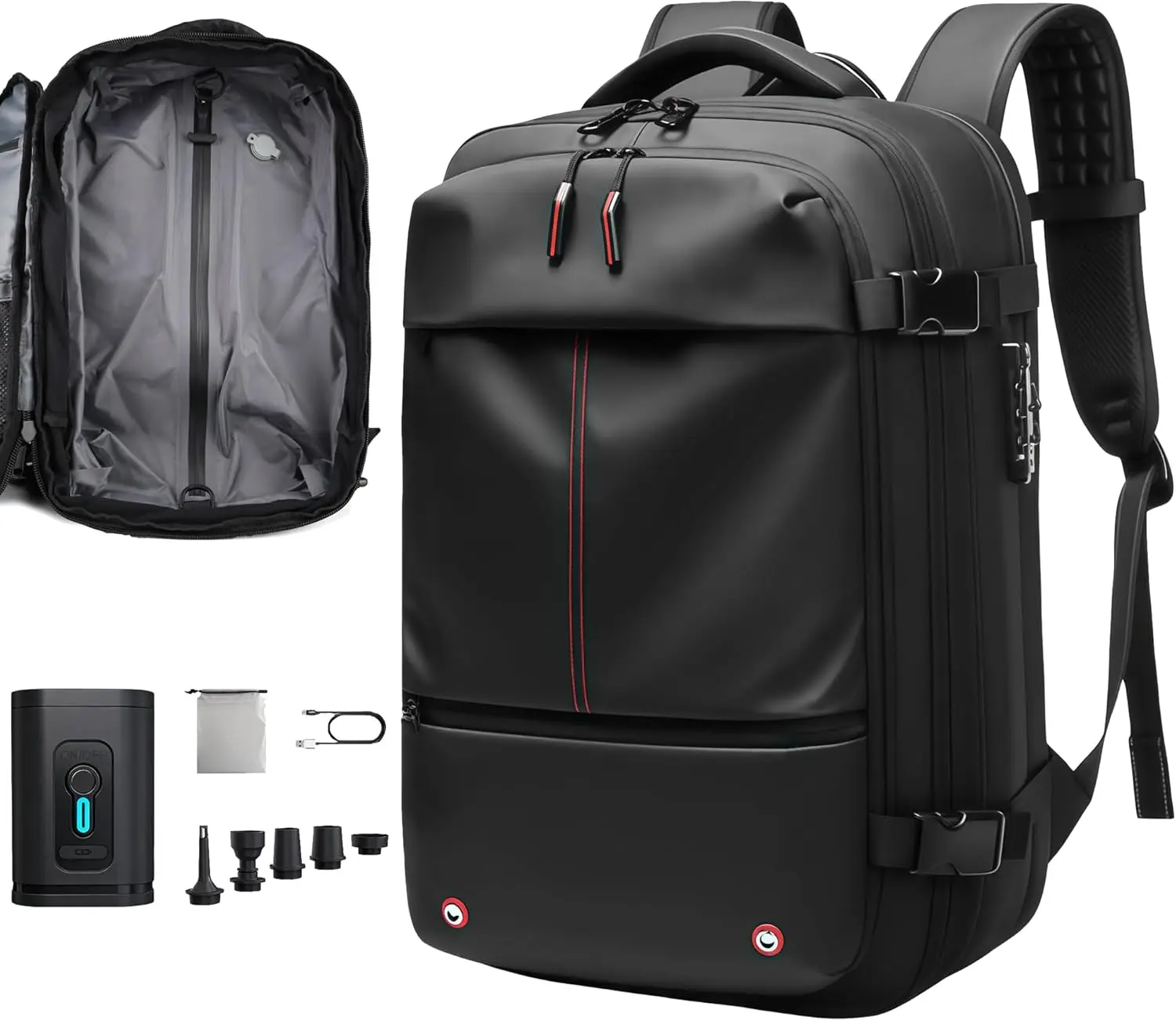 Travel Anti-theft Backpack, Vacuum Seal Bag with Air Pump, 60L Expandable, TSA Lock, Black