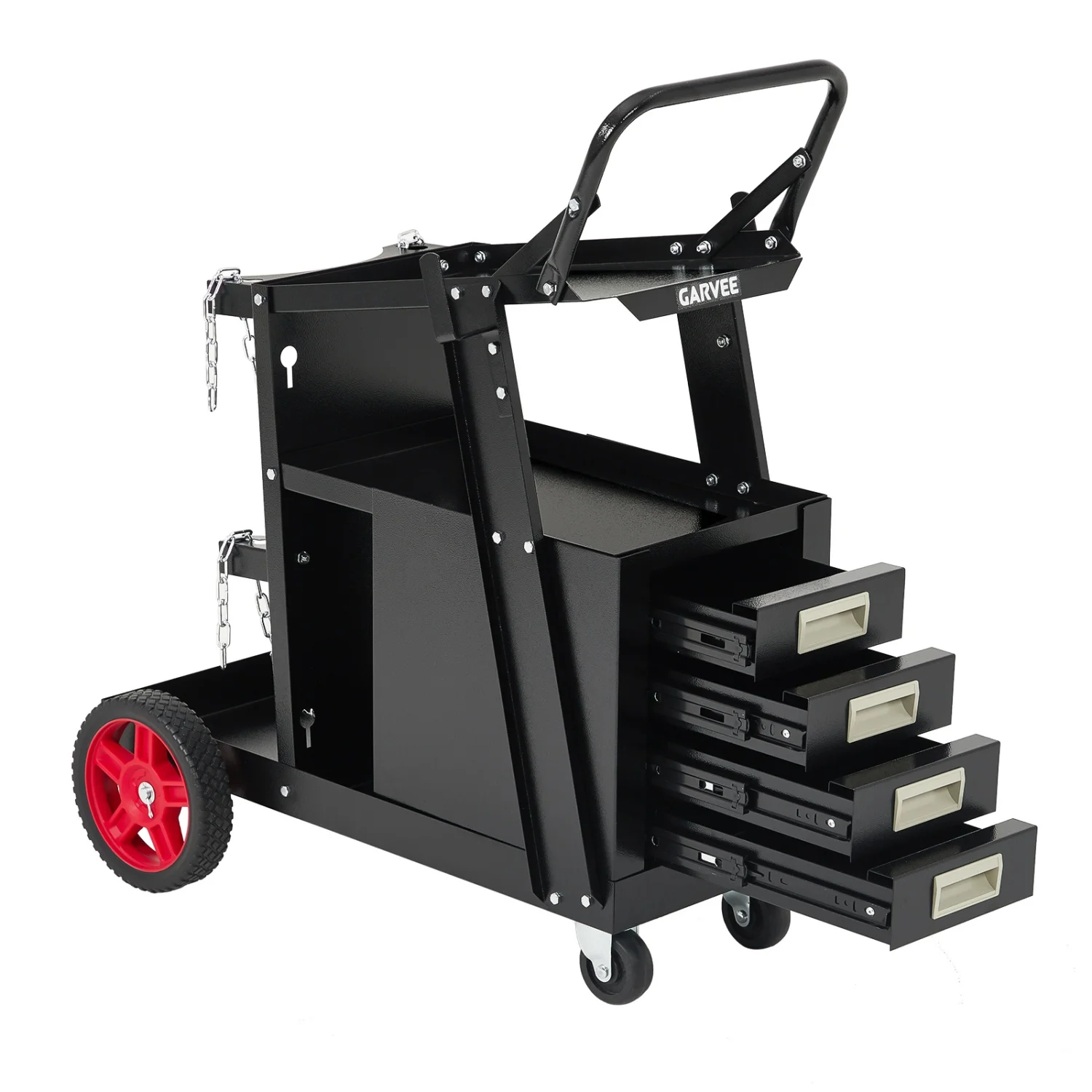 4-Drawer Welding Cart, Heavy Duty Rolling Welder Cart with Gas Tank Storage & Safety Chains, 360° Swivel Wheels Welding Trolley for MIG TIG ARC Welder and Plasma Cutter