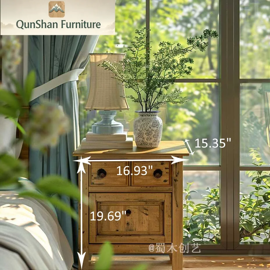 #Furniture With Storage Drawers - Vintage Elm Wood Nightstand