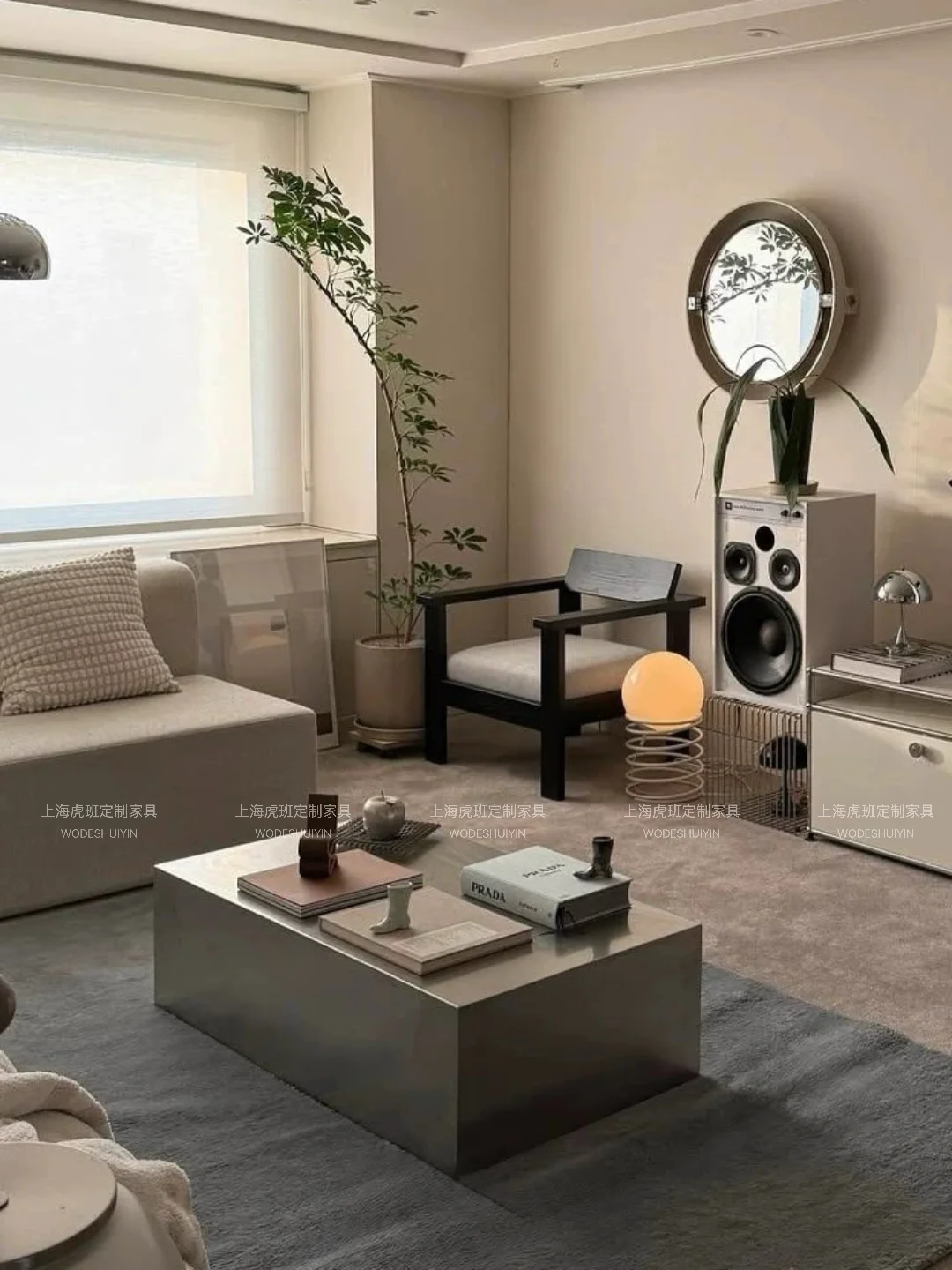 Stainless steel metal coffee table small apartment living room high-end low table brushed pattern rectangular table
