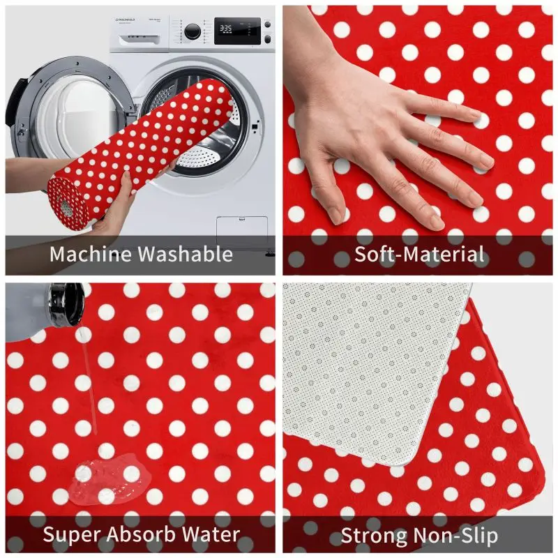 Classic Red And White Polka Dots Doormat Non-Slip Kitchen Welcome Mat Living Room Door Floor Entrance Carpet Rug Footpad