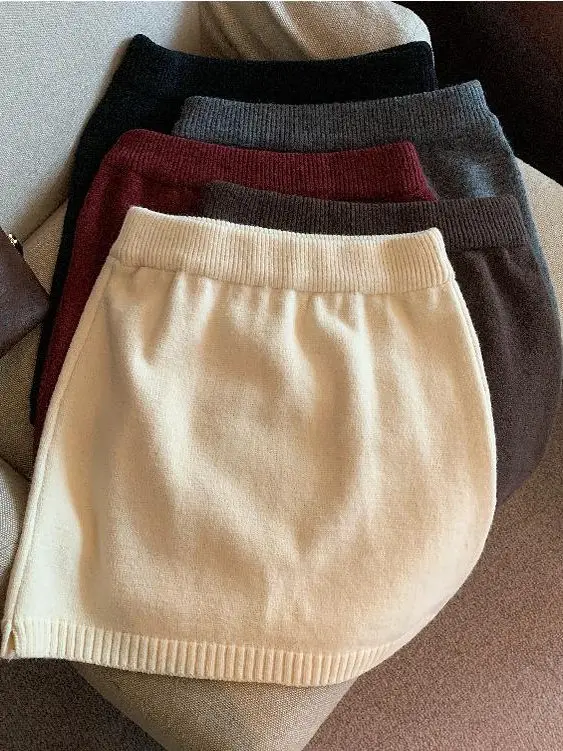 

Корейская трикотажная юбка, женская весна-осень-зима, новая универсальная юбка небольшого размера, хлопковая трикотажная юбка с высокой талией