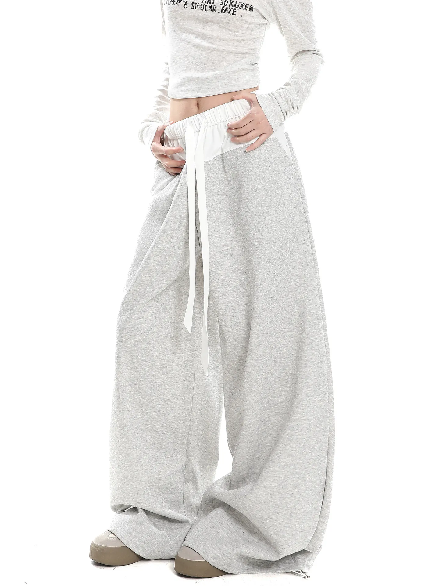 

American Retro Wide Leg Sweatpants Women's Spring Autumn Loose Slimming Drapey Lazy Sle Casual Versatile Long Pants