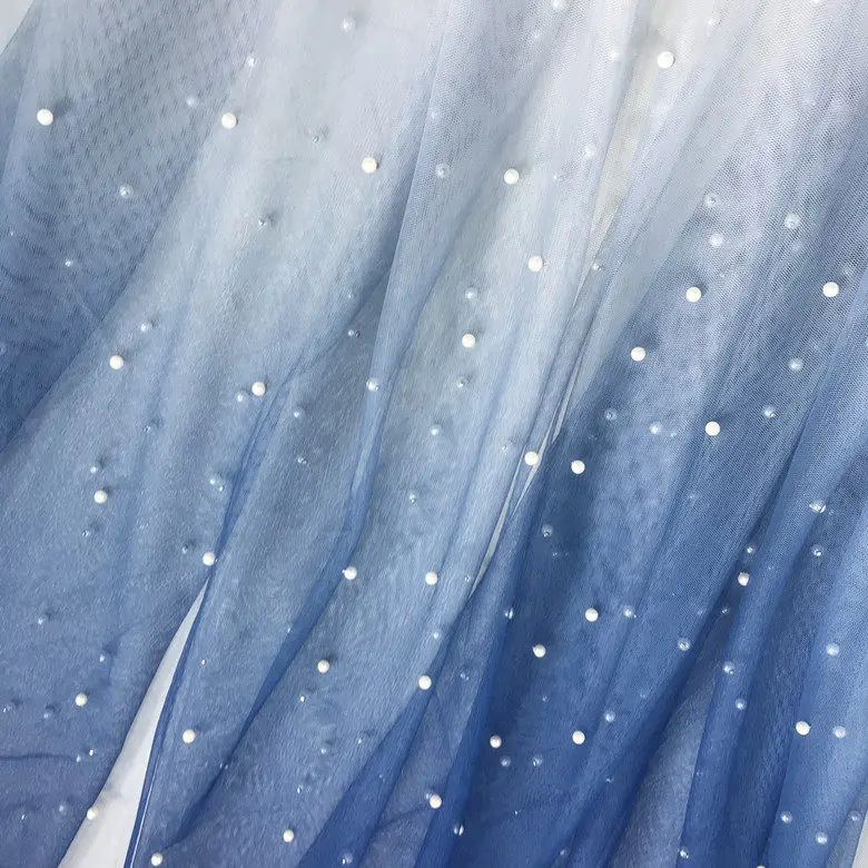 1m Beaded Pearl Gradient Tulle Fabric Semi Sheer Mesh Material for Gown Wedding Dress Fashionable Clothing DIY Sewing