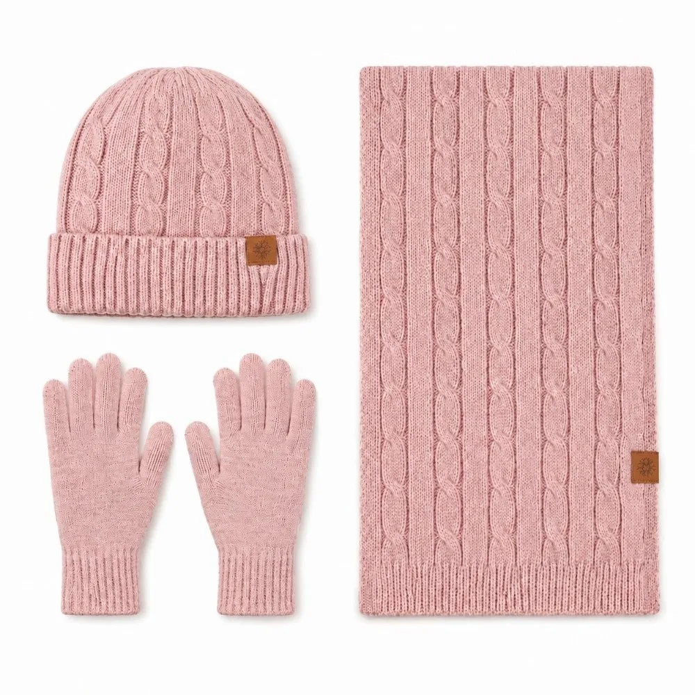 3Pcs/Set Warm Winter Hat Scarf Gloves Set Lining Non Slip Scarf Neck Warmer Suit Soft Elastic Knit Beanie Snood Set for Men