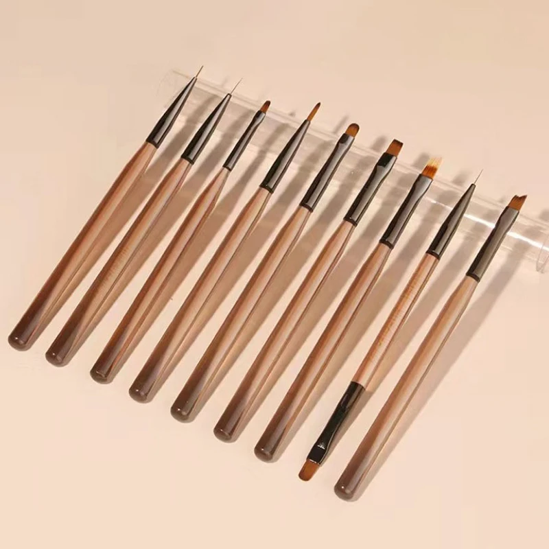 Transparent Brown Acrylic Nail Brush UV Gel Painting Drawing Brush Nail Lines Drawing Gradient Brushes Manicure Nail Art Tools