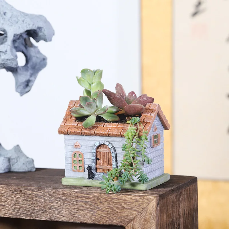 Brick House Succulents Plants Pot, Creative Farmhosue Planter for Mini Bonsai Fairy Garden Ornaments Home Tabletop Decoration