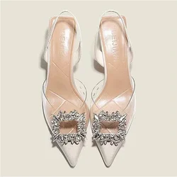 Spring and Autumn Fashion New Sexy Banquet Comfortable Crystal Transparent Solid Color Pointed Toe Women's High Heels