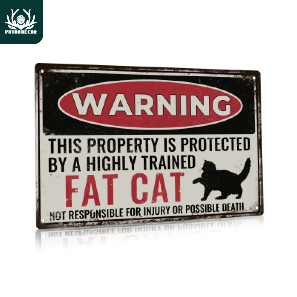 Putuo Decor 1 Stück Warnschild aus Metall, Vintage Dicke Katze Blechschild Wandkunst Dekorativ für Zuhause, Café, Küche, Club, Geschenk