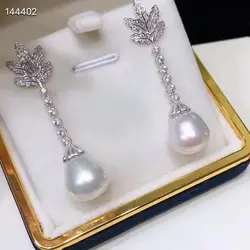 gorgeous 10-13mm south sea white pearl dangle earring 925s