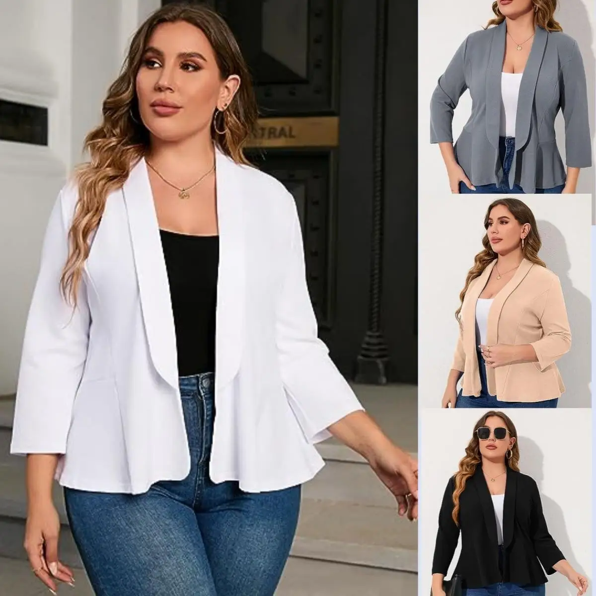 Casual Women's plus Size Suit Jacket Long Sleeve Office Open Front Cardigan Coat Stylish Professional Women's Clothing