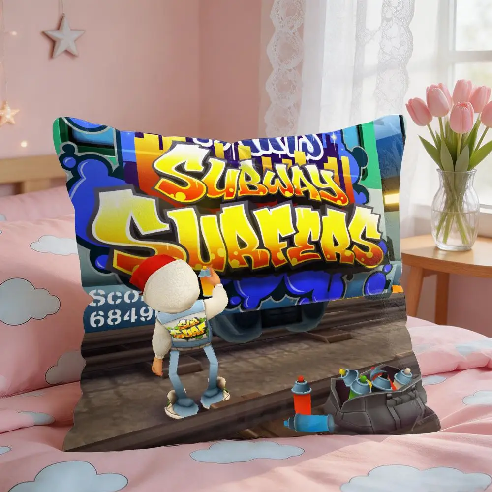 S-subway Surfer GAME Cushion Cover Square Short Plush Pillow Case Living Room Sofa Home Decor Funda 40X40