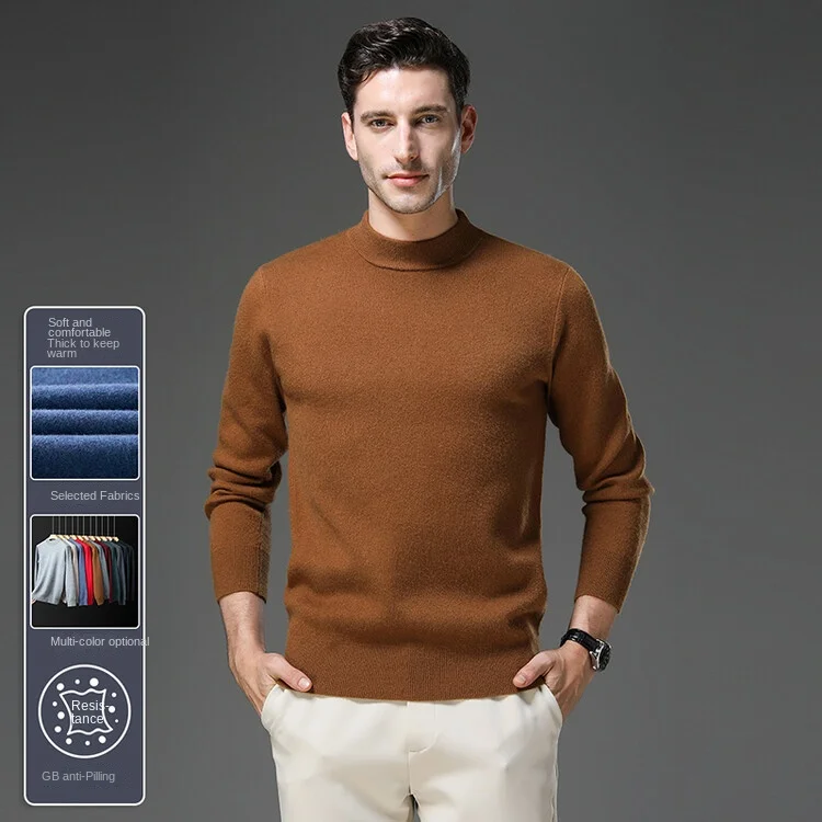 High Quality Men's Sweater Solid Color Warm Comfortable Long Sleeved Woollen Pullover  Neck Sweater