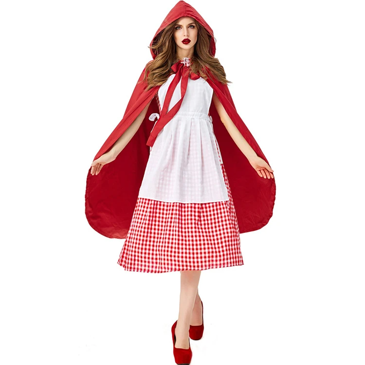 Red  Party Little Red Riding Hood Costume Large Cloak Fairy Tale Play Stage Performance Halloween Women's Ethnic Wear