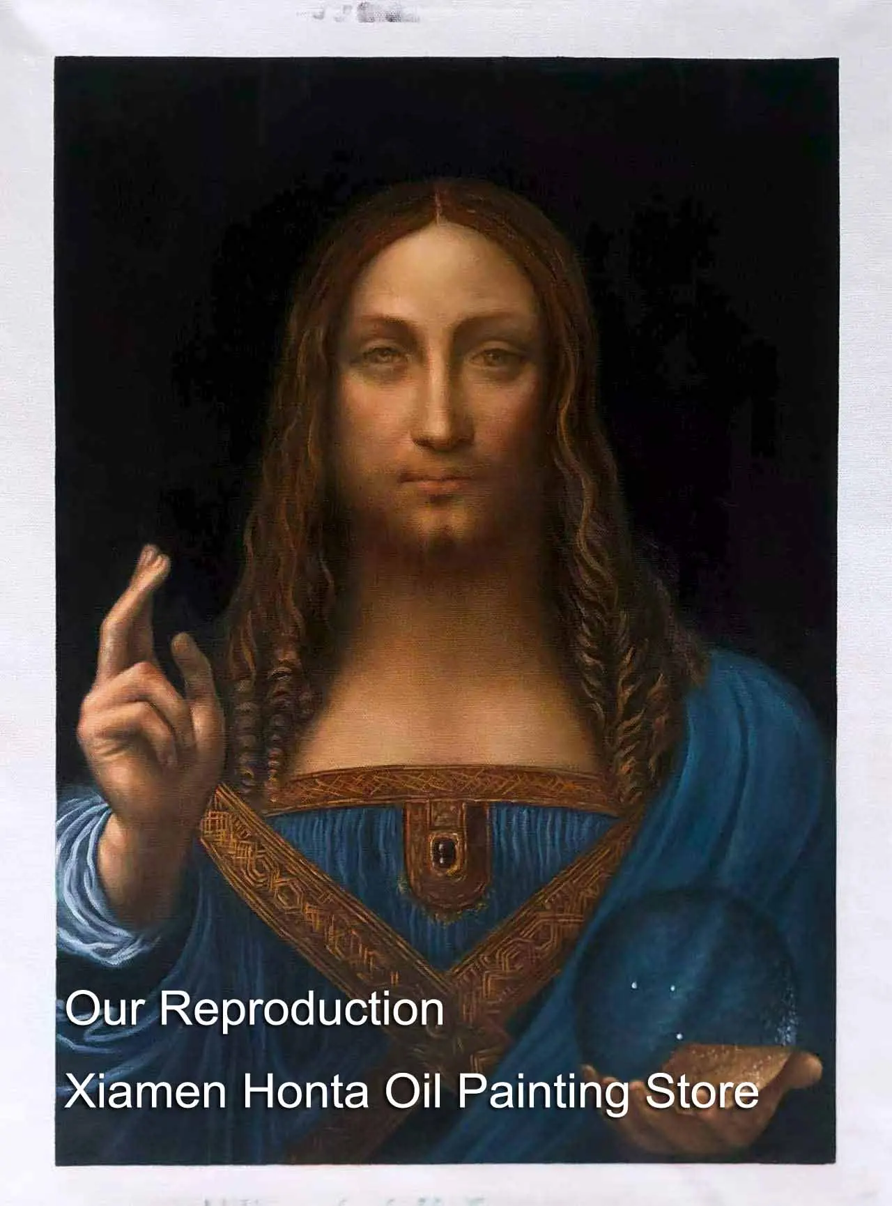 100% Handpainted Famous Oil Painting Reproduction on Canvas Classical Figure,Salvator Mundi by Leonardo Da Vinci, High Qualtiy