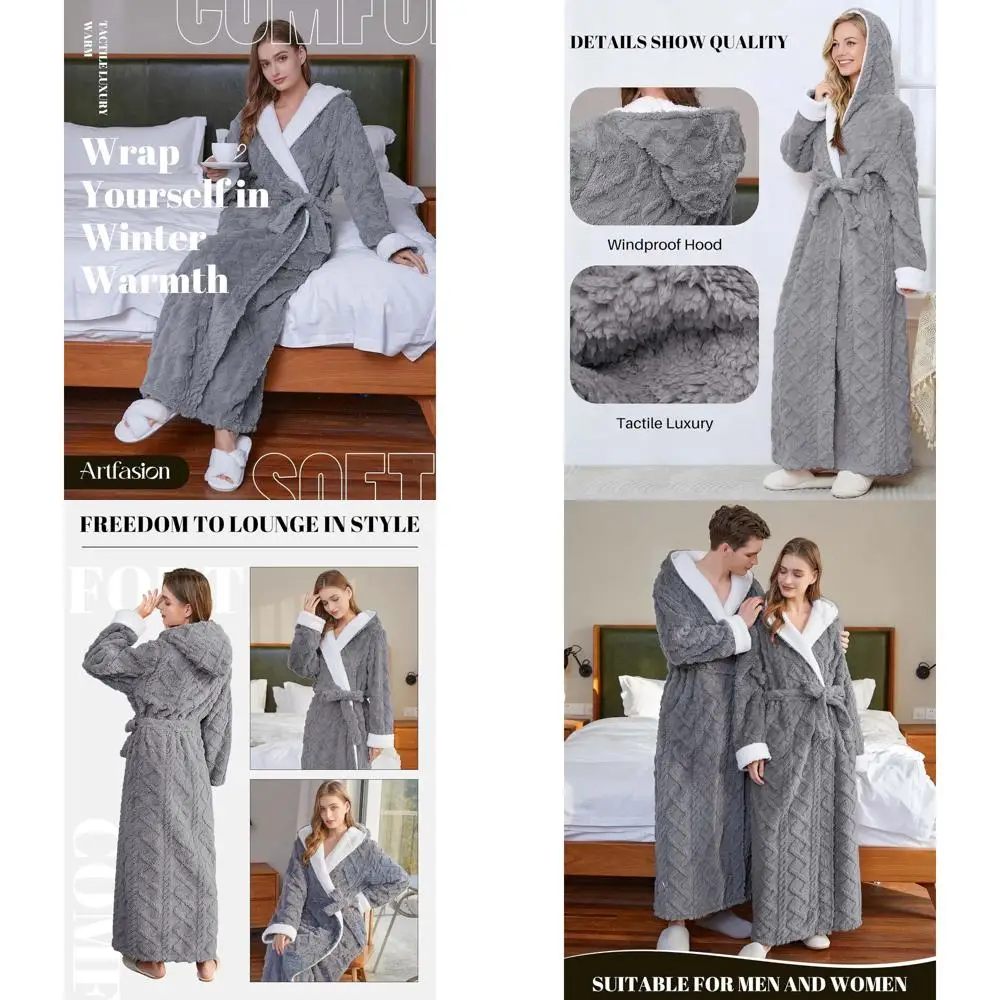 

Luxurious Plush Women's Hooded Bathrobe - Long, Soft & Warm Full-Length Robe for Winter Gifts