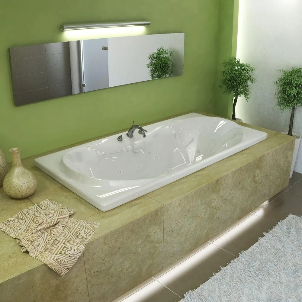 42 X 72 Rectangular Whirlpool Massage Bathtub with High Gloss White Finish, Equipped with Matching Jet Surface and Buttons