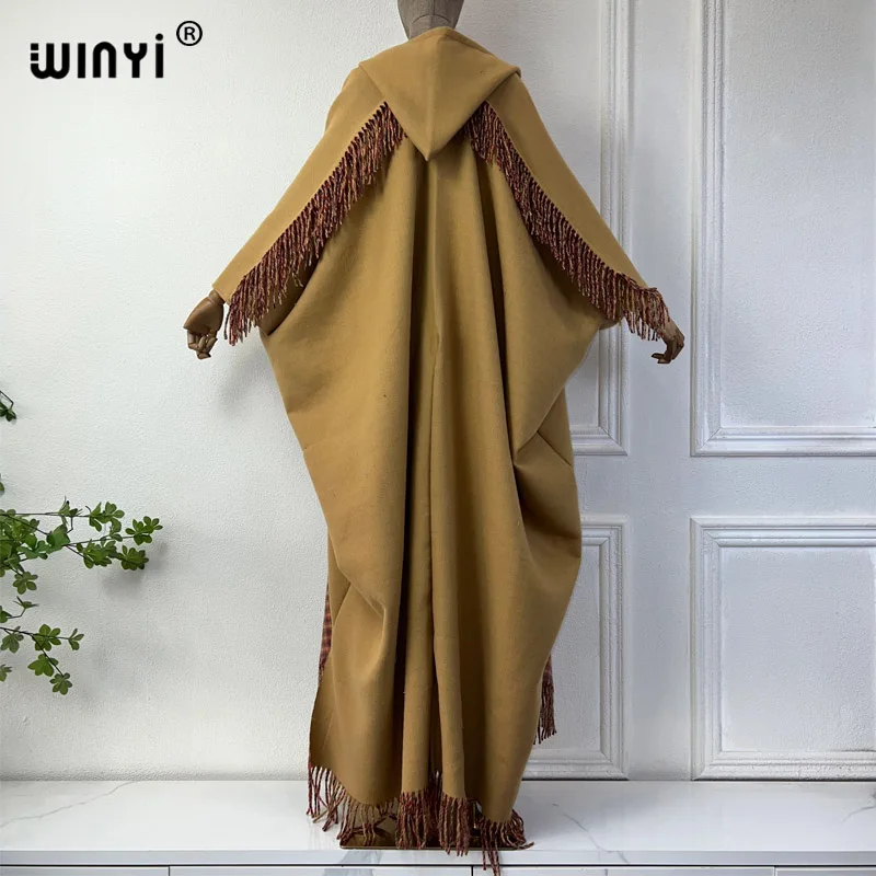 WINYI Winter coat outfits Women high quality dress print Thick Warm Female kaftan cardigan dress Hooded mop coat fashion Abaya