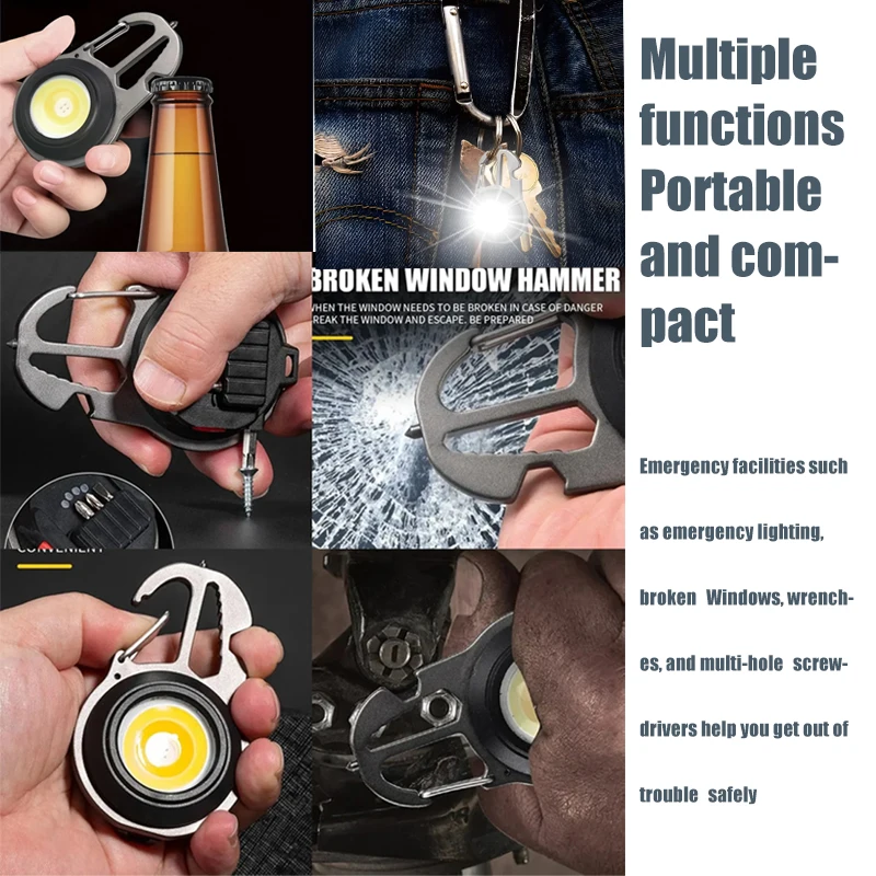 Mini COB Keychain Light: Type-C Rechargeable Multifunctional Work Light for Outdoor Camping, Car Repair & Window Breake