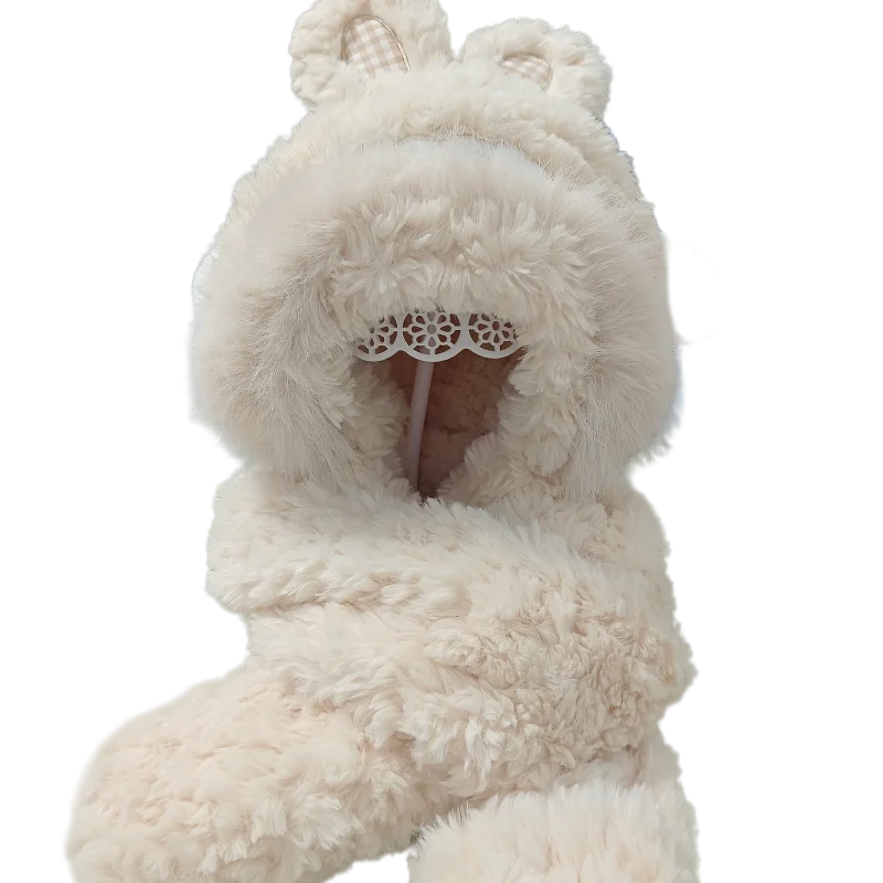 

4-12 years old cartoon piercing face plush scarf hat, 2-in-1 winter outdoor fluffy fleece winter holiday gift for boys and girl