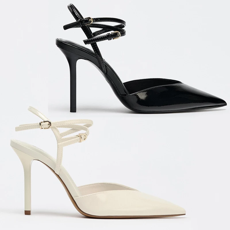 

Summer New Women's Painted Leather Effect Mules Open Toe Hollow out Slip-On High Heels Faionable Flat Sandals for Young Women