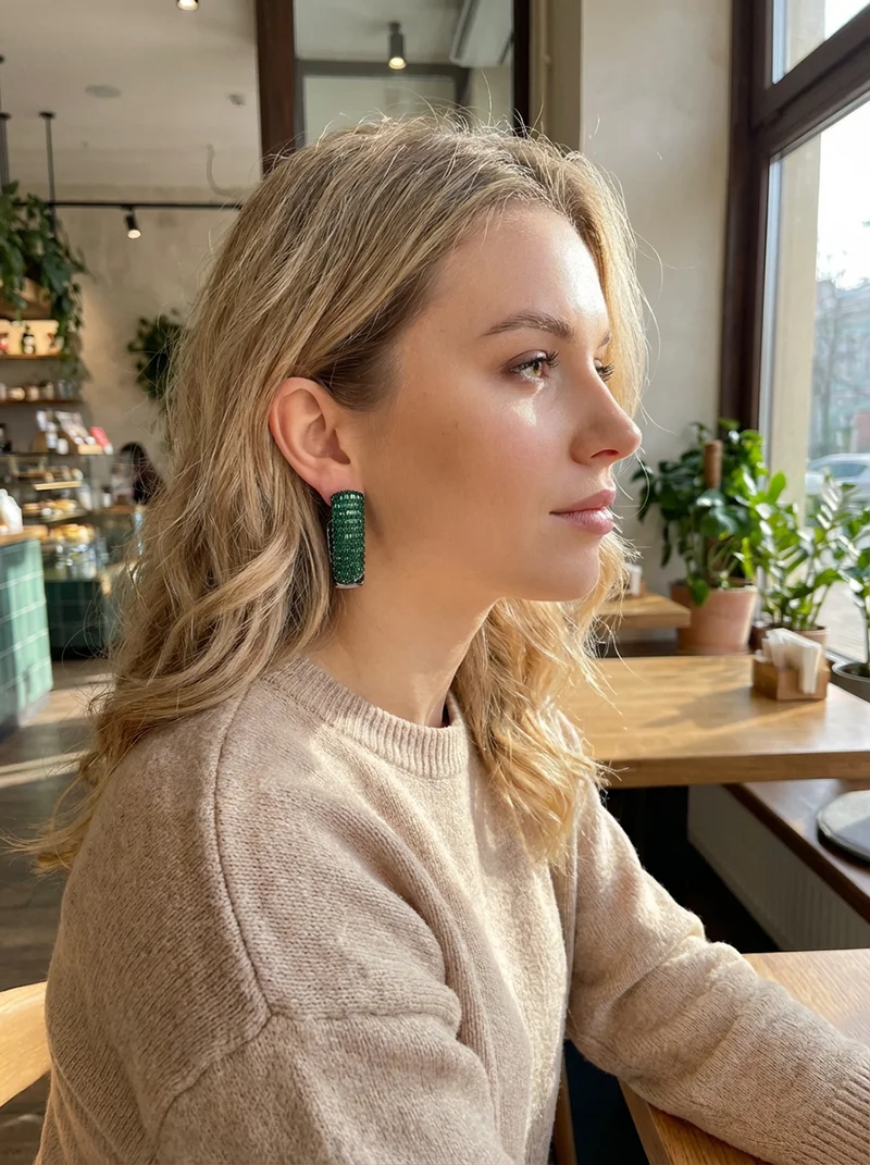 Luxury Black Gold-Plated Geometric Wedge Earrings Openwork Grid Design Paved Green Baguette Cubic Zirconia Jewelry for Parties