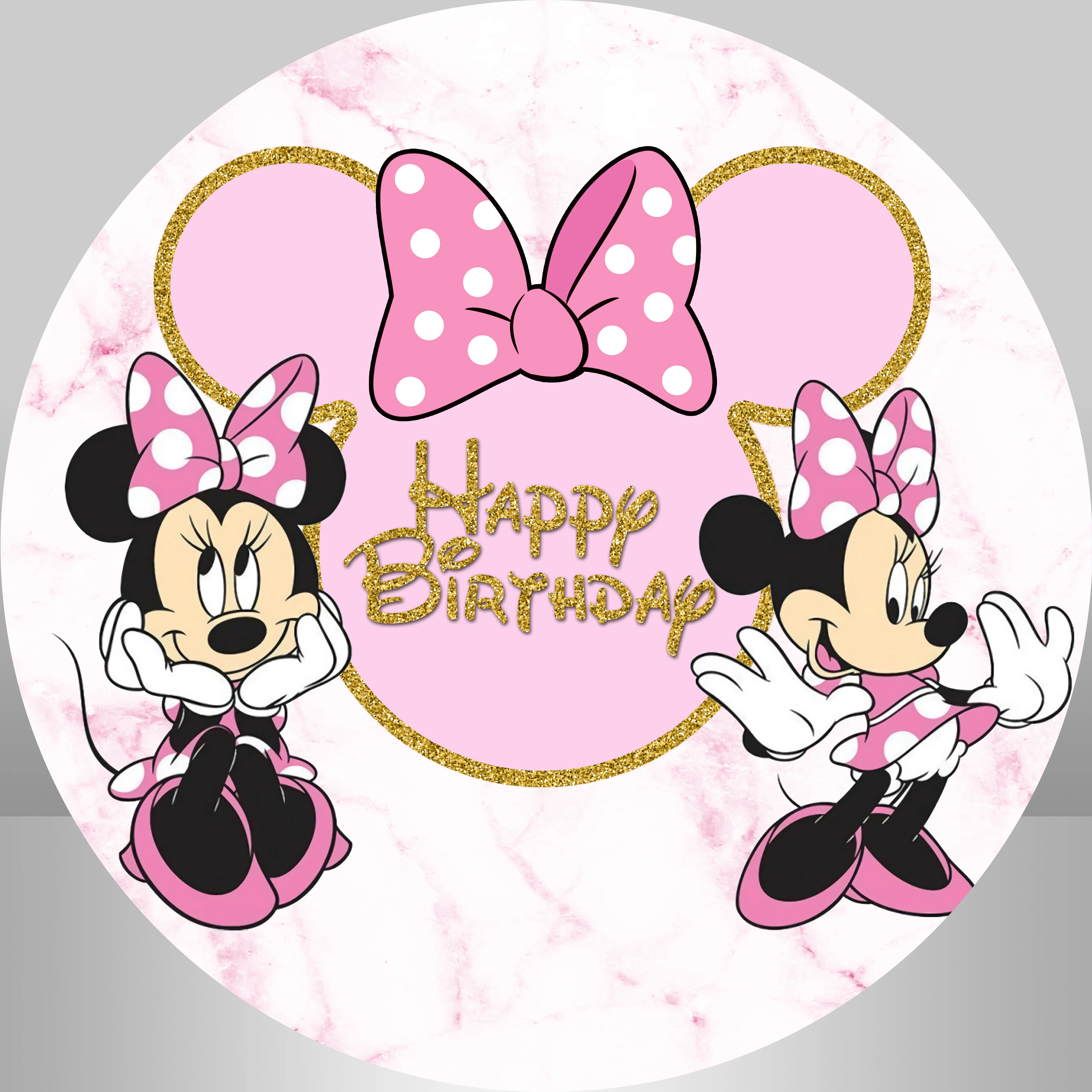 Menina chá de bebê minnie mouse círculo redondo pano de fundo dos desenhos animados flor arco aniversário photobooth mesa cilindro cobre
